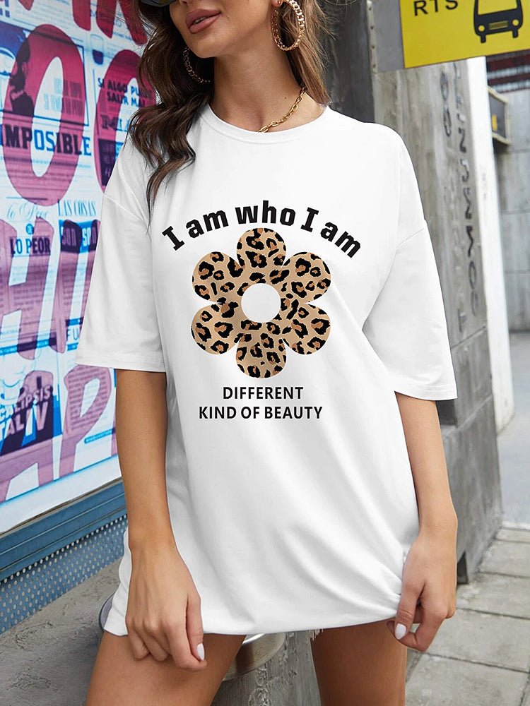 Women's T-Shirts Round Neck Mid Sleeve Leopard Printed T-Shirt