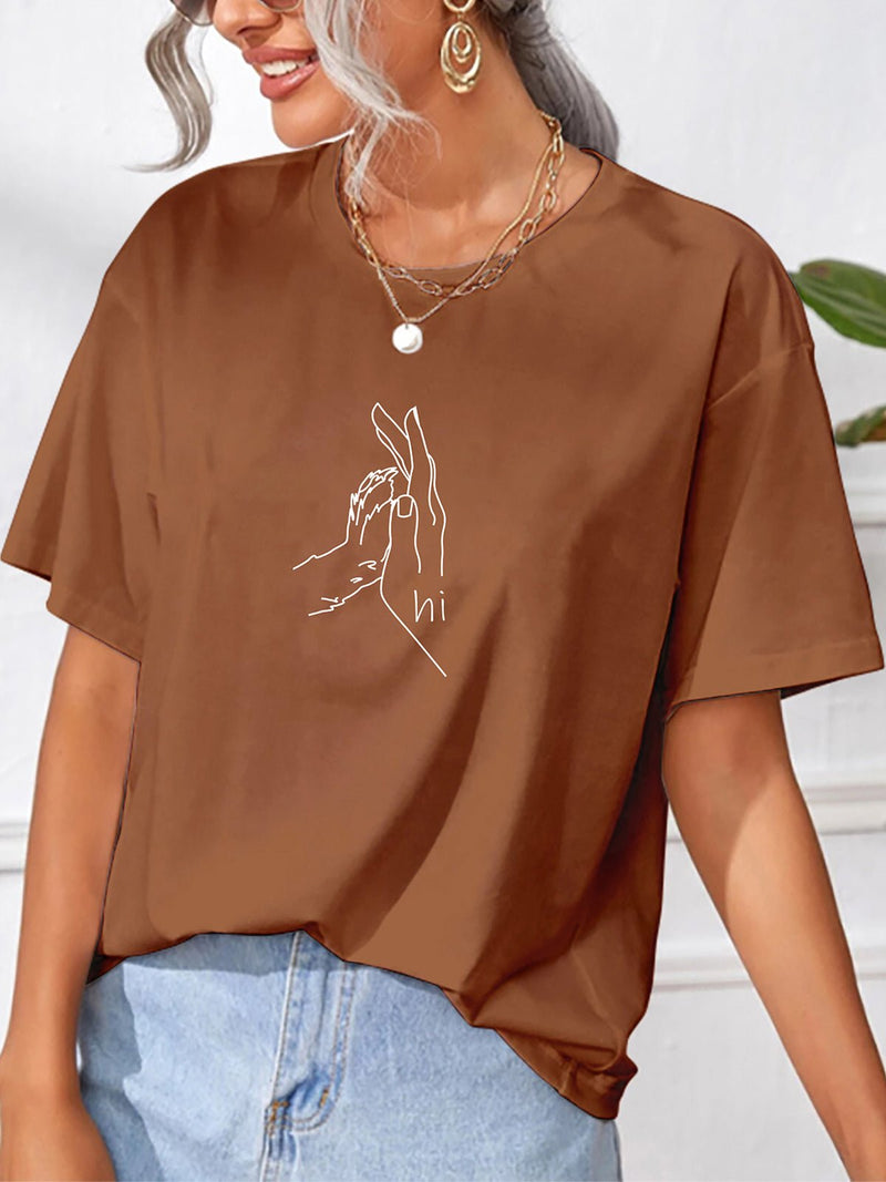 Women's T-Shirts Short Sleeve Round Neck Abstract Line Print T-Shirt