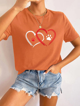 Women's T-Shirts Short Sleeve Round Neck Overlapping Hearts Print T-Shirt