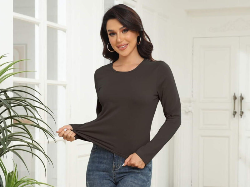 Women's T-Shirts Solid Round Neck Long Sleeve T-Shirt
