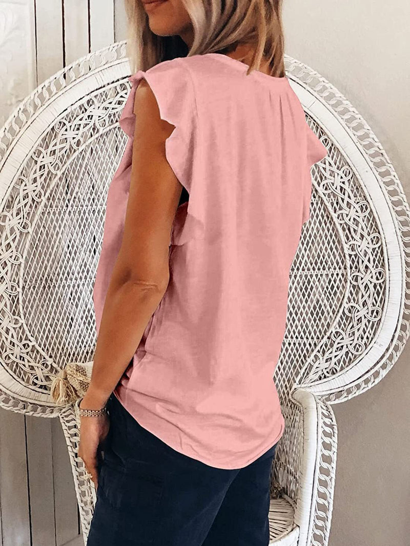 Women's T-Shirts Solid V Neck Short Sleeve T-Shirt